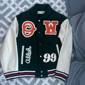 Off-White Leather Logo Patch Varsity Jacket